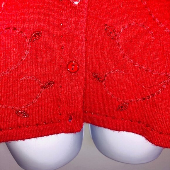 Womens Cardigan Sweater Size M Red Floral Embroidered Soft - Picture 3 of 7
